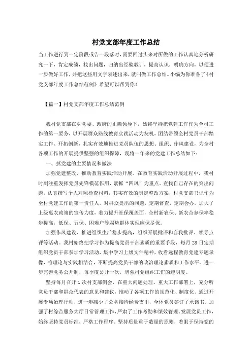 村党支部年度工作总结