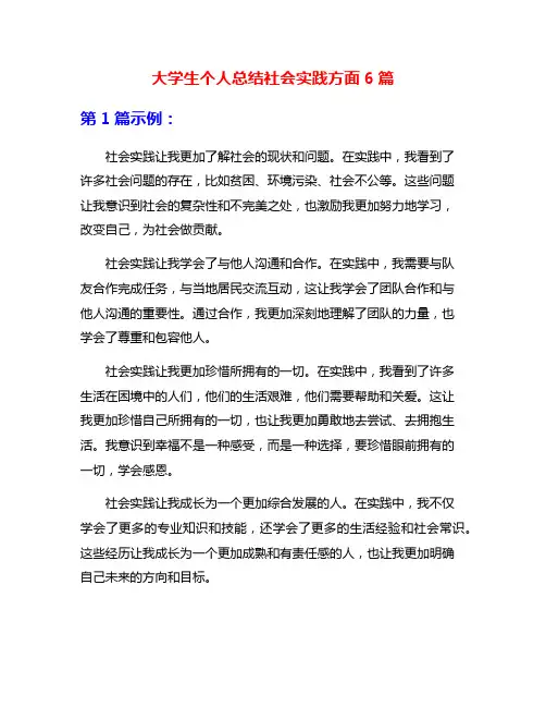 大学生个人总结社会实践方面6篇