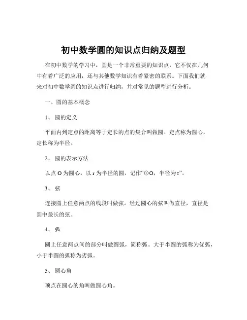 初中数学圆的知识点归纳及题型