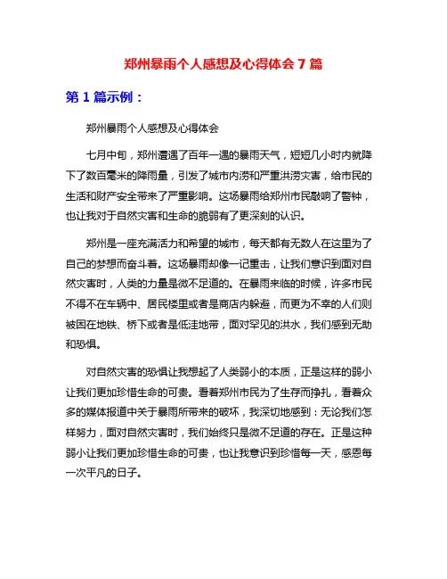 郑州暴雨个人感想及心得体会7篇