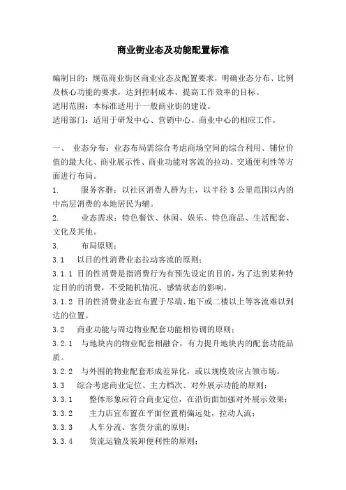 商业街业态及功能配置标准