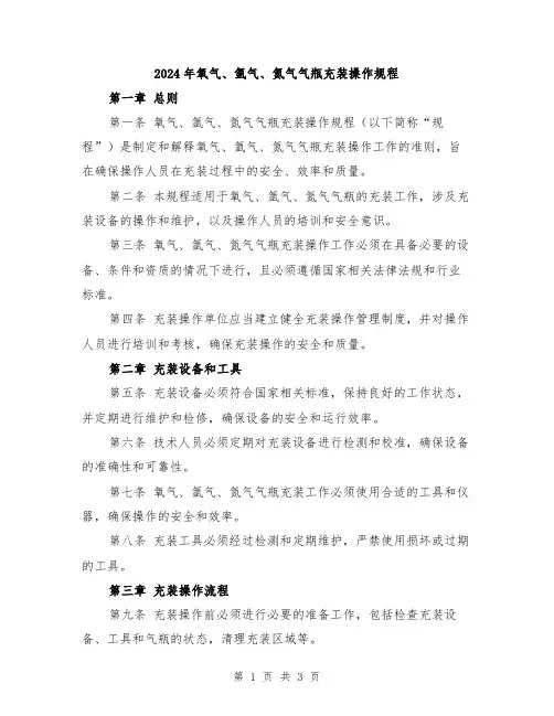 2024年氧气、氩气、氮气气瓶充装操作规程