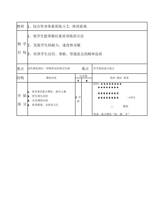 体育课身体素质练习教案