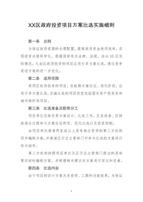 区政府投资项目方案比选实施细则【模板】