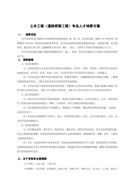 土木工程(道路桥梁工程)专业人才培养方案