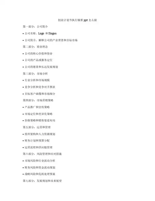 创业计划书执行摘要ppt怎么做