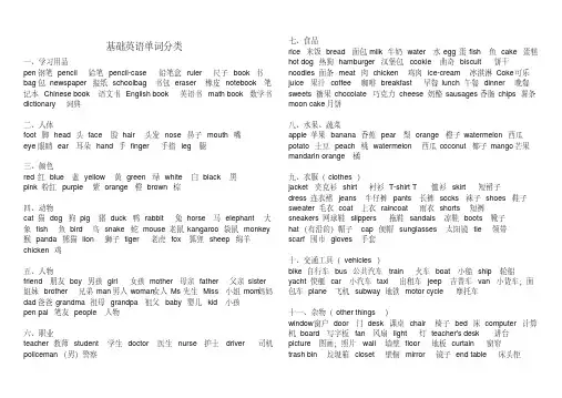 (完整版)最基础的英语单词分类