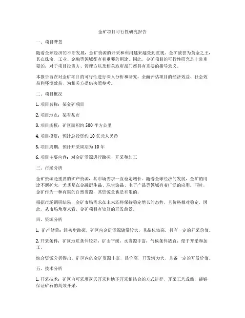 金矿项目可行性研究报告