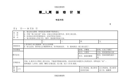 幼儿园小班周活动计划表之令狐文艳创作