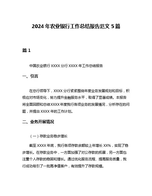 2024年农业银行工作总结报告范文5篇