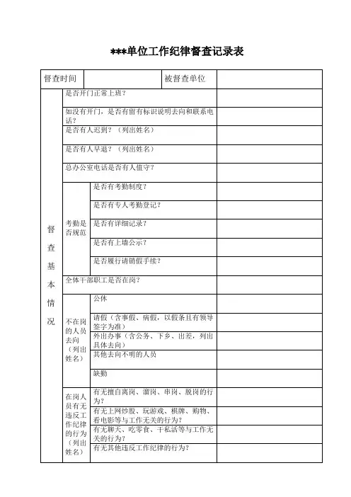 单位工作纪律督查记录表