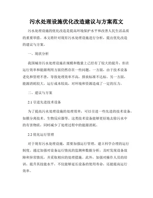 污水处理设施优化改造建议与方案范文
