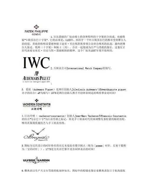 世界手表标志及由来总结