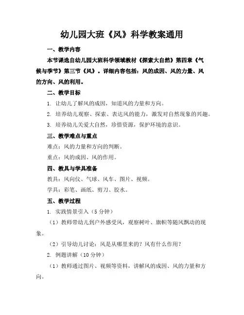 幼儿园大班《风》科学教案通用