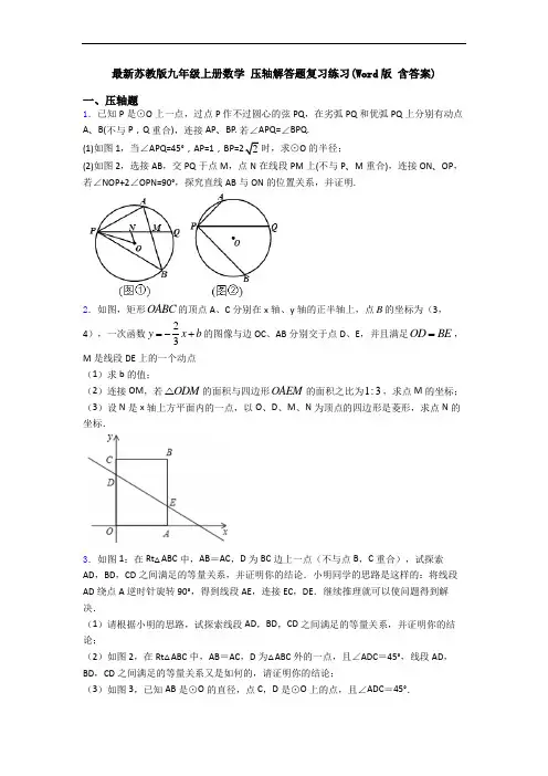最新苏教版九年级上册数学 压轴解答题复习练习(Word版 含答案)