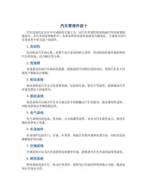 汽车零部件前十