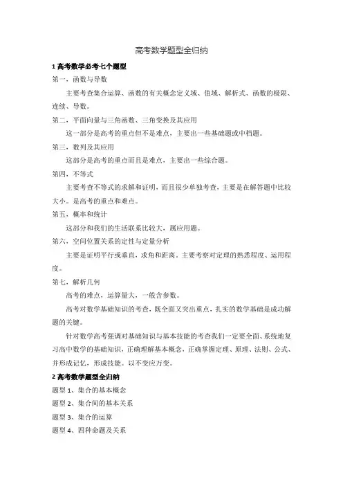 高考数学题型全归纳