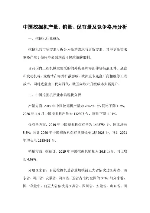 中国挖掘机产量、销量、保有量及竞争格局分析