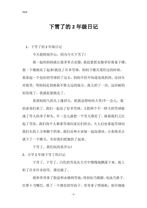 下雪了的2年级日记