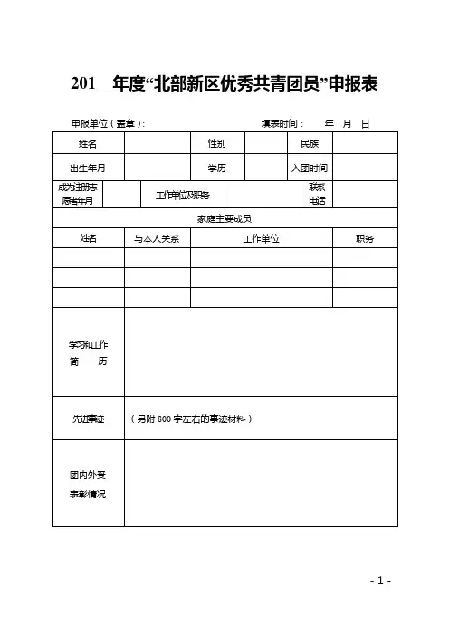 “优秀共青团员”、“优秀共青团干部”、“五四红旗团委(团支部)”评选表