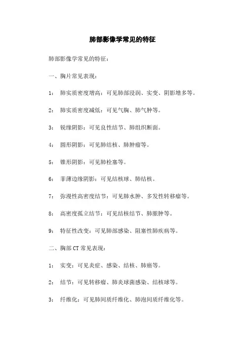 肺部影像学常见的特征