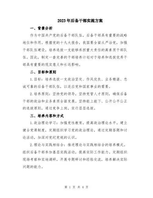 2023年后备干部实施方案