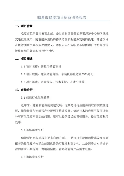 临夏市储能项目招商引资报告