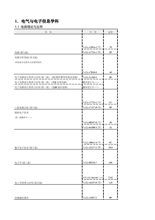 电子社-2014秋季教材书目-外版类要点