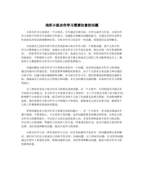 浅析小组合作学习需要注意的问题