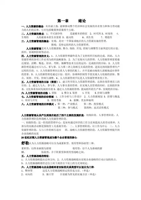 人力资源重点讲解及总结