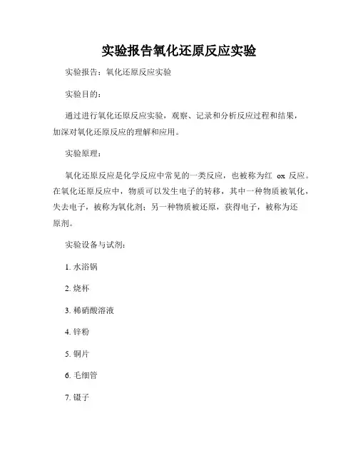 实验报告氧化还原反应实验