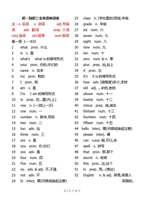 初一到初三全英语单词表中考必备人教版初中