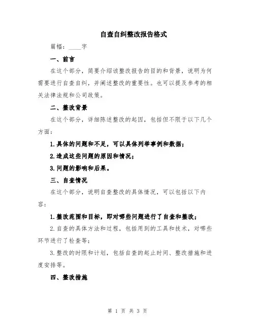 自查自纠整改报告格式