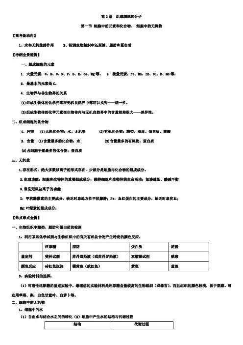 细胞中的元素和化合物、 细胞中的无机物