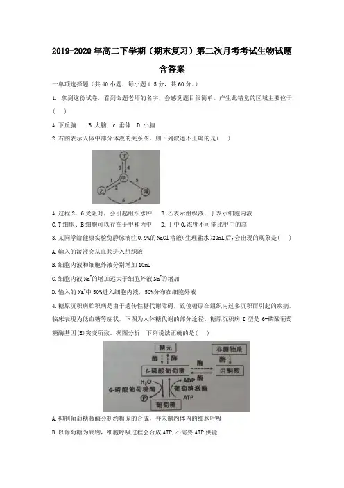 2019-2020年高二下学期(期末复习)第二次月考考试生物试题 含答案