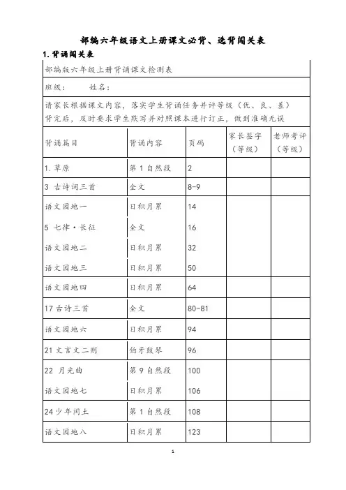 部编六年级语文上册课文必背