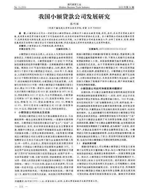 我国小额贷款公司发展研究