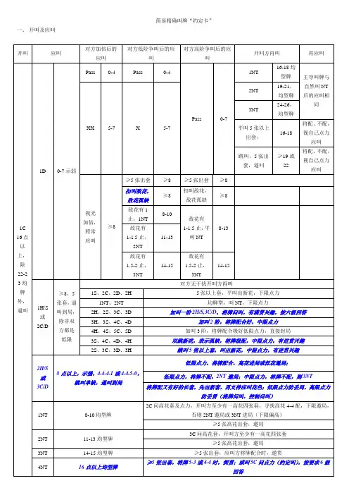 简易精确叫牌“约定卡”