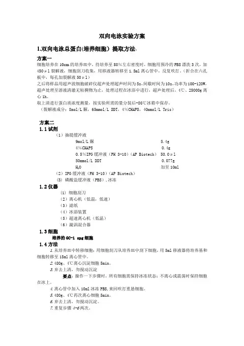 双向电泳泳实验方案