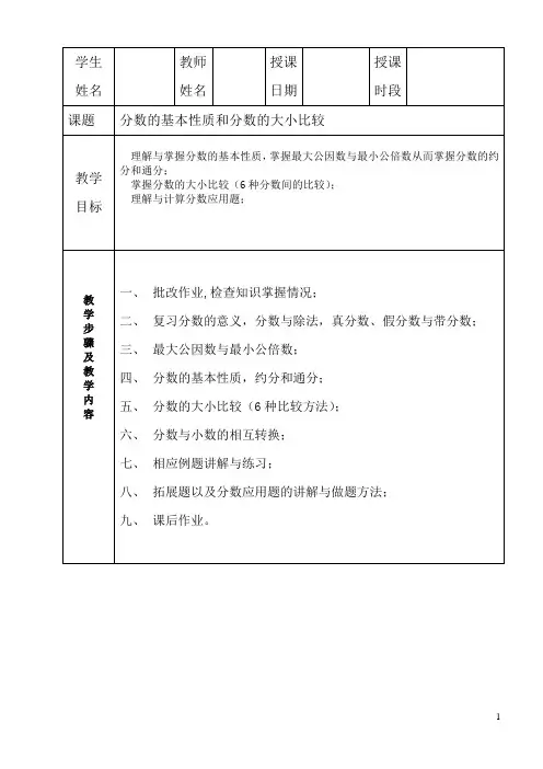 分数的基本性质  分数的大小比较