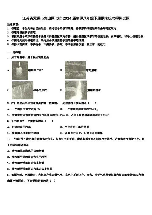 江苏省无锡市惠山区七校2024届物理八年级下册期末统考模拟试题含解析