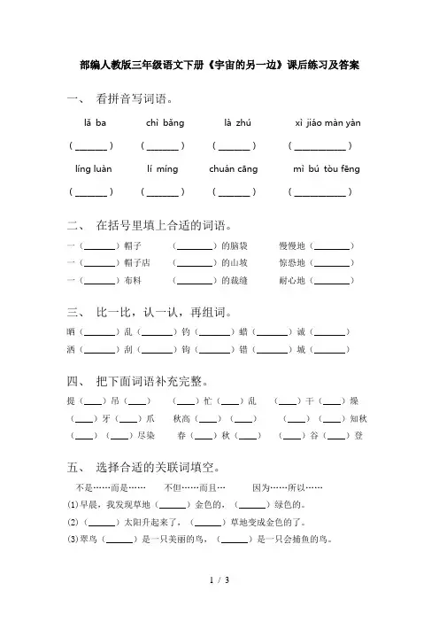 部编人教版三年级语文下册《宇宙的另一边》课后练习及答案
