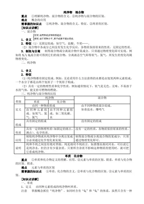 单质、化合物、纯净物和混合物