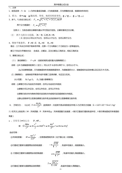 人教版高中物理公式大全【范本模板】