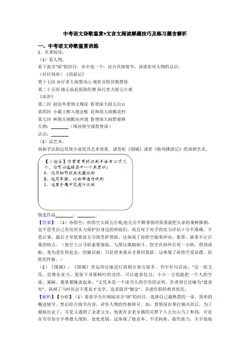 中考语文诗歌鉴赏+文言文阅读解题技巧及练习题含解析