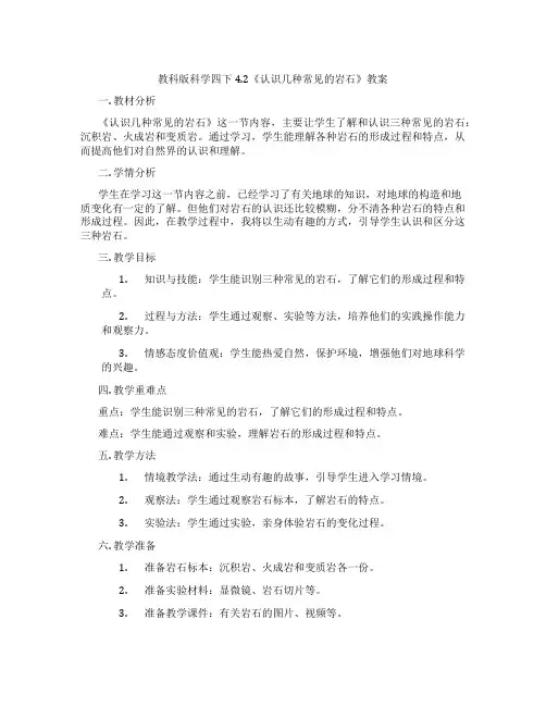 教科版科学四下4.2《认识几种常见的岩石》教案