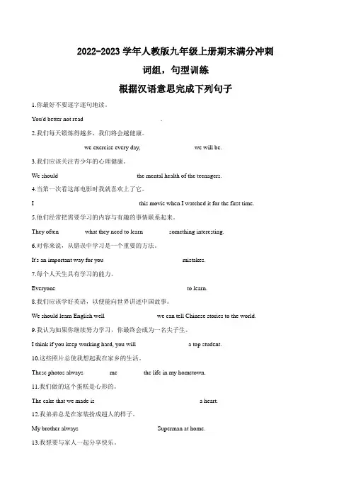 考点04  完成句子(核心短语全覆盖)- 九年级英语上学期期末冲刺满分专练(人教版)
