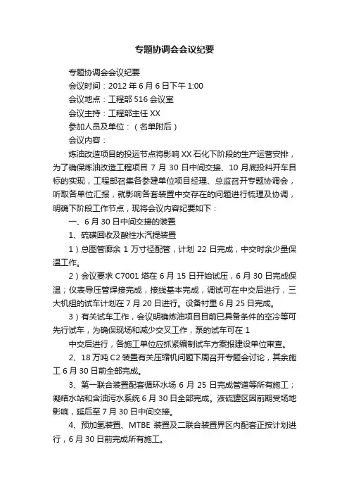 专题协调会会议纪要