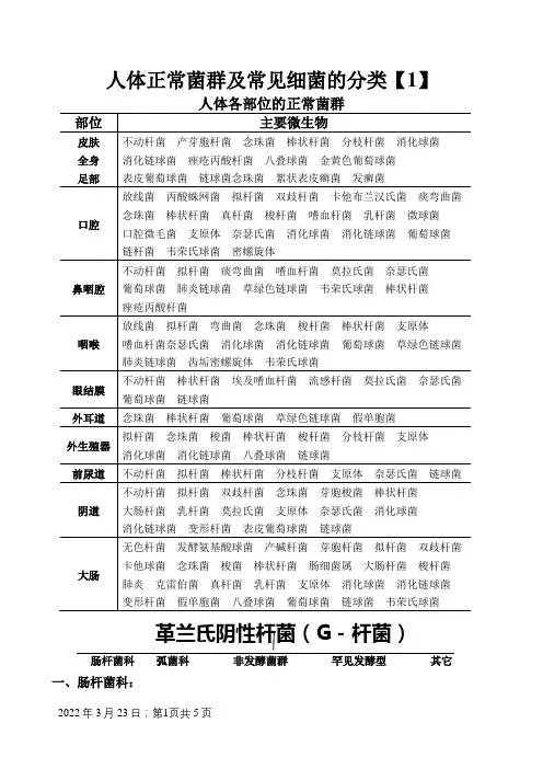 人体正常菌群及常见细菌的分类