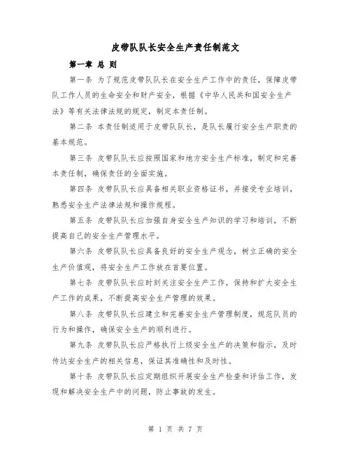 皮带队队长安全生产责任制范文（4篇）